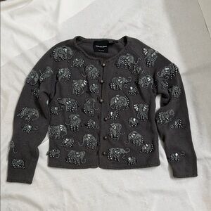 Michael Simon Charcoal Elephant Cardigan Vintage Embroidered and Jeweled - Rare